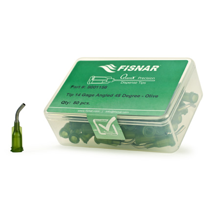 Fisnar QuantX™ 8001156 45° Angled Blunt End Needle Olive 0.5 in x 14 ga
