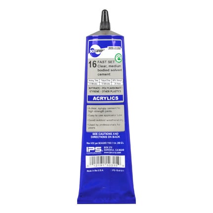 IPS Adhesives Weld-On 16 Acrylic Plastic Cement, Solvent Based Adhesive Clear 5 oz Tube